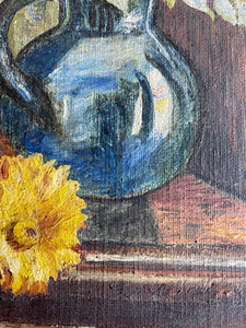 Floral Still Life: Small Oil on Paper on Board