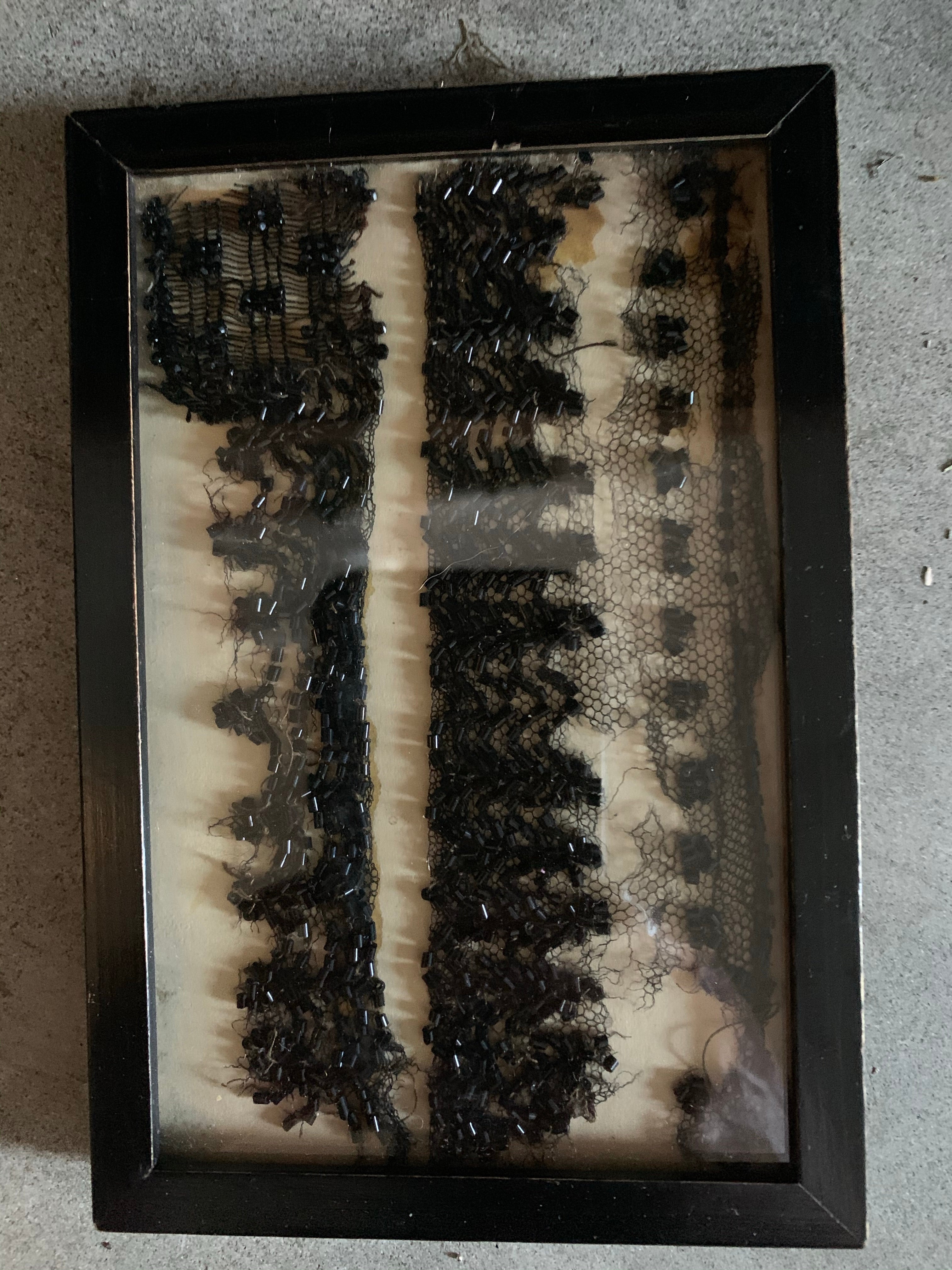 Framed 19th Century Jet Lace Fragment