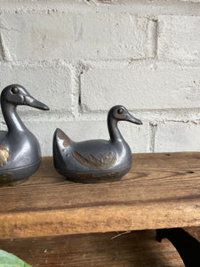 Set of Four Vintage Pewter and Brass Ducks