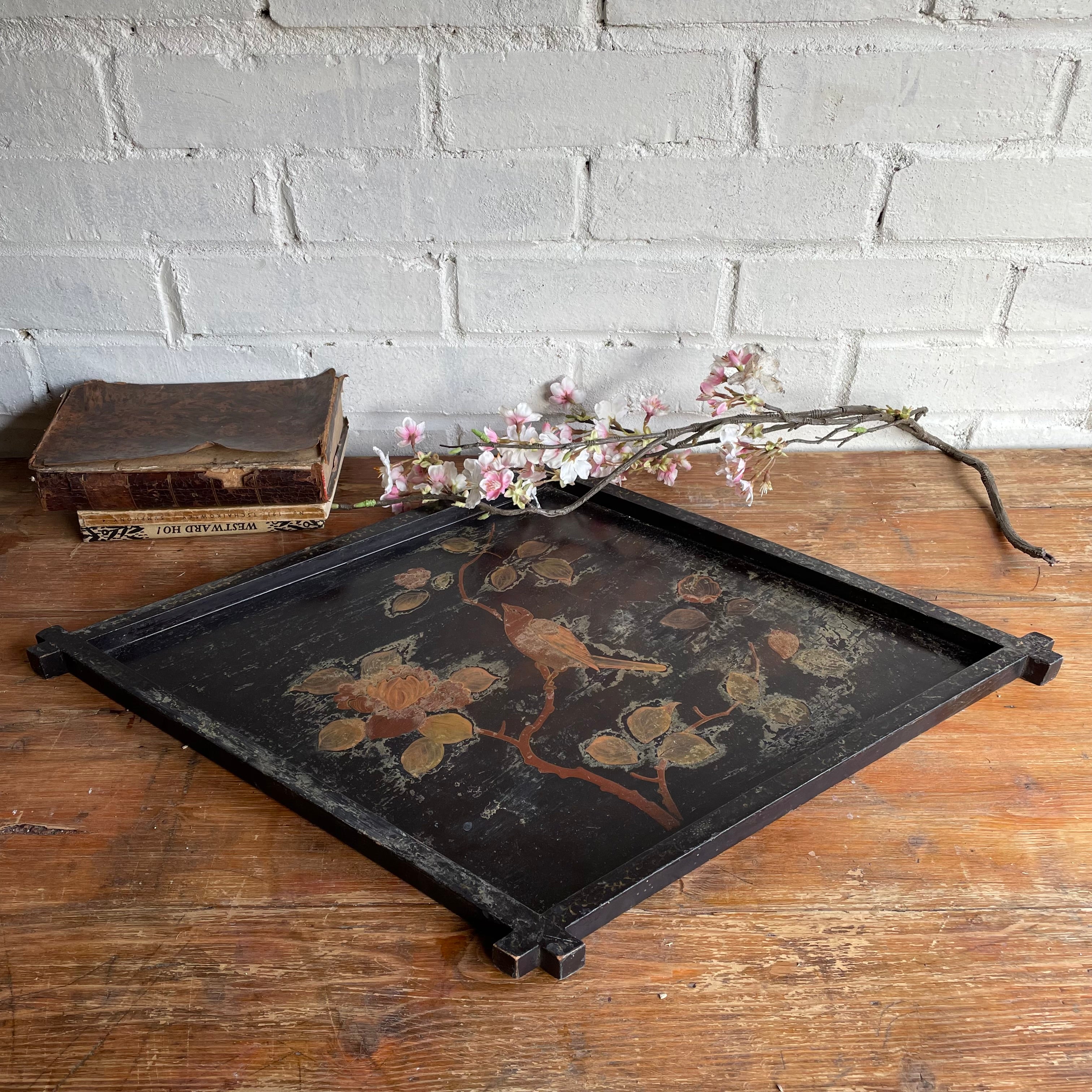 19th century Japanese Lacquered Tray with birds and trees