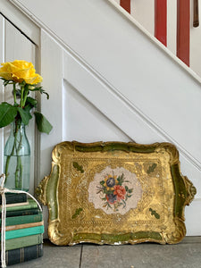 Large Florentine Gilt Tray with Floral Detail
