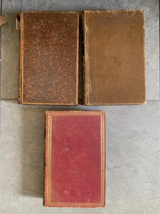 Trio of Old Marbled Books with Leather Spines