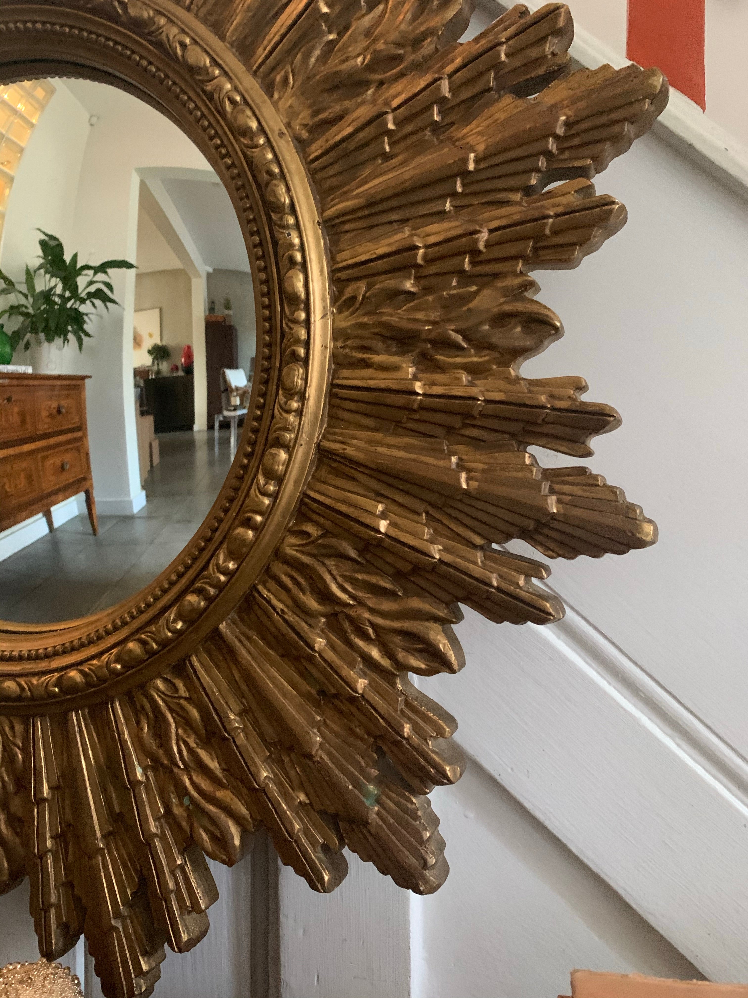Large Vintage Convex Sunburst Mirror
