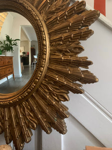 Large Vintage Convex Sunburst Mirror