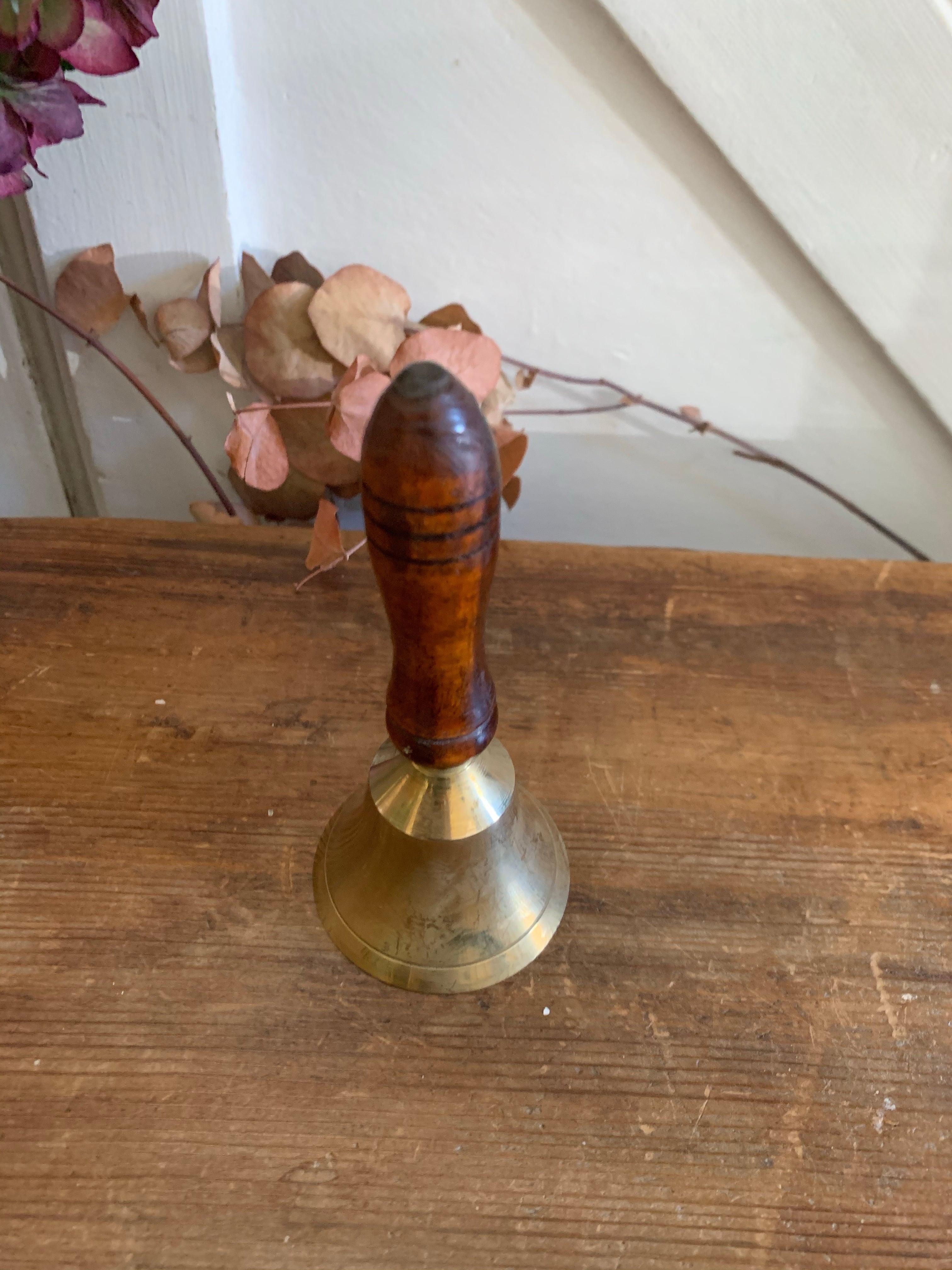 Small Vintage Brass Handbell with Wooden Handle