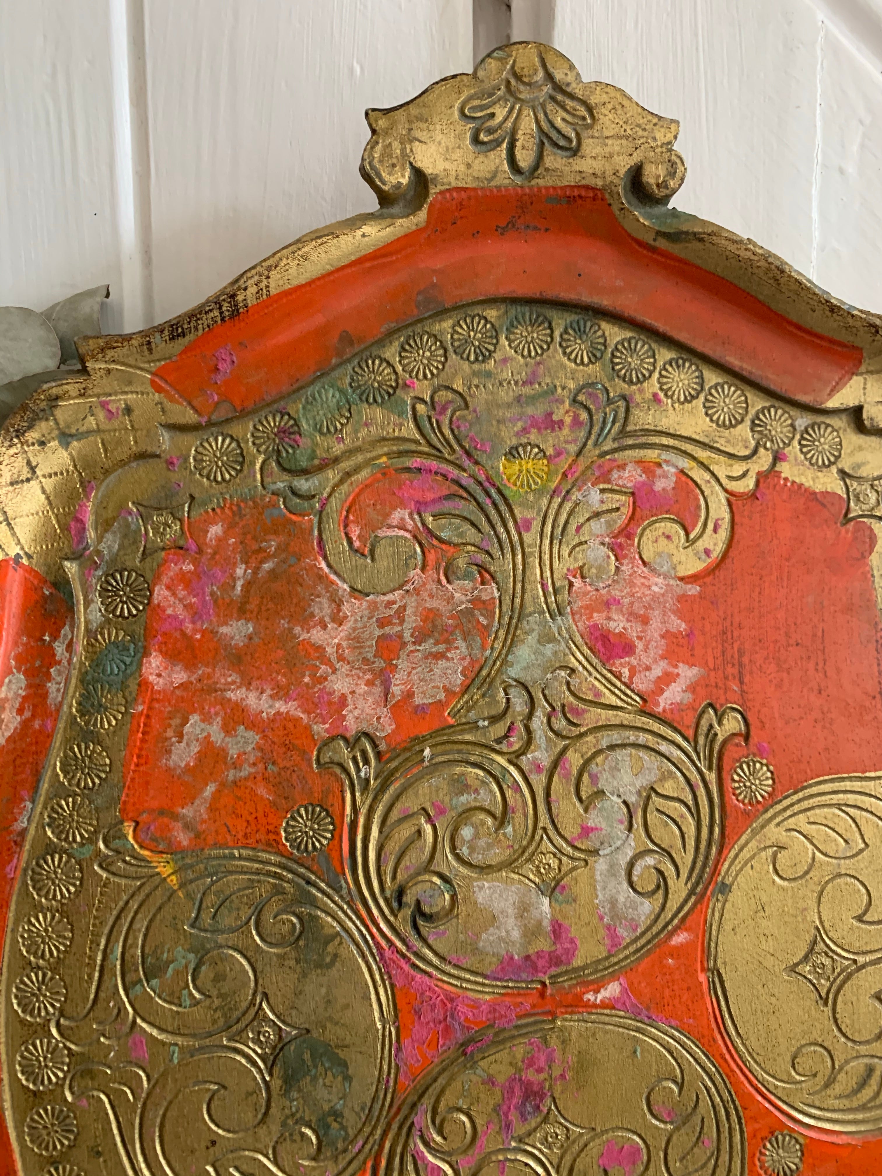 Large Orange and Gold Florentine Tray