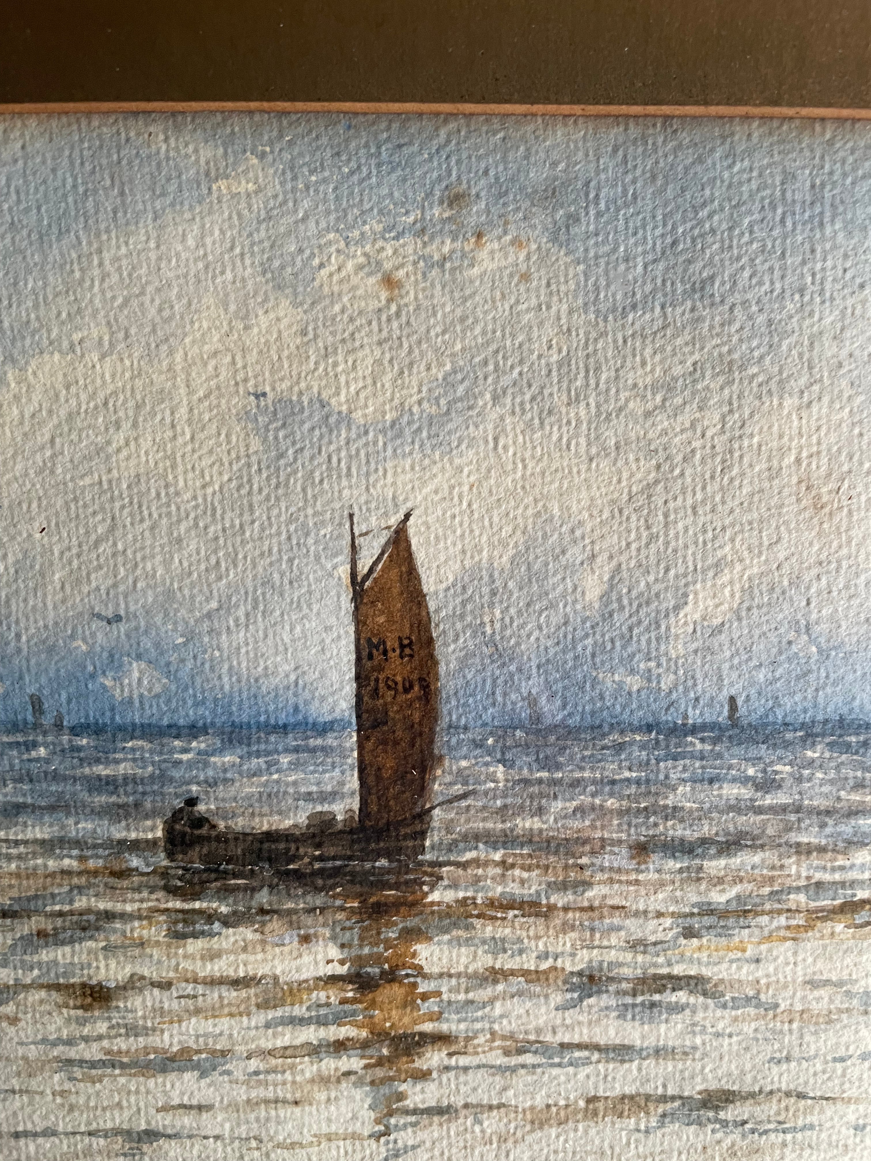 Small Antique Watercolour of a Boat at Sea