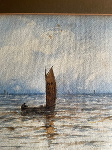 Small Antique Watercolour of a Boat at Sea
