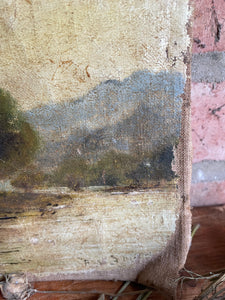Moody Landscape:  Tiny Antique Oil on Board