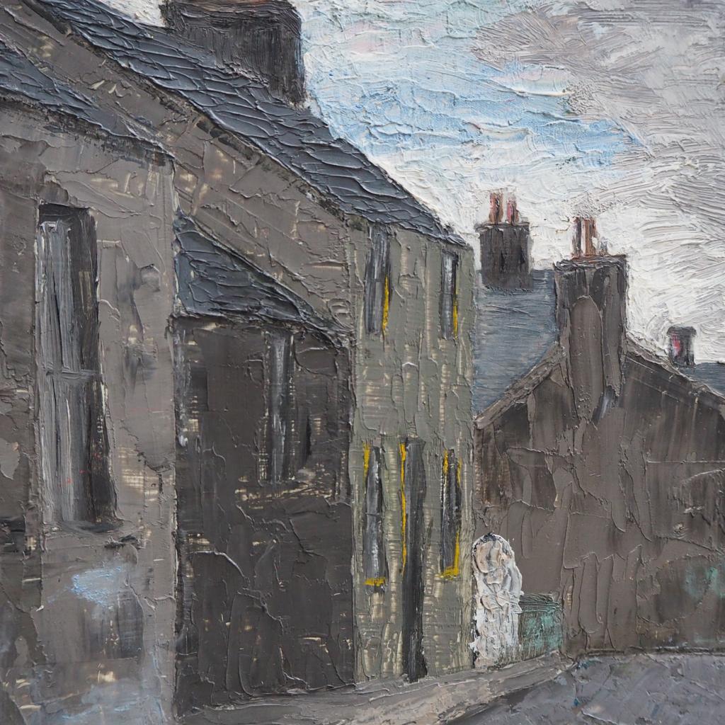 Moody Midcentury Oil: A town in greys and blues