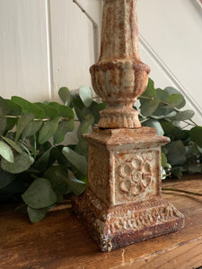 Large Rustic Cast Iron Candleholder  - Brown & Cream