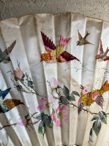 19th Century Hand Embroidered, Painted Silk Fan