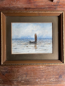 Small Antique Watercolour of a Boat at Sea