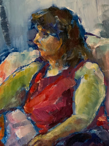 Portrait of a Lady On a Bed- Small Oil Painting on Board