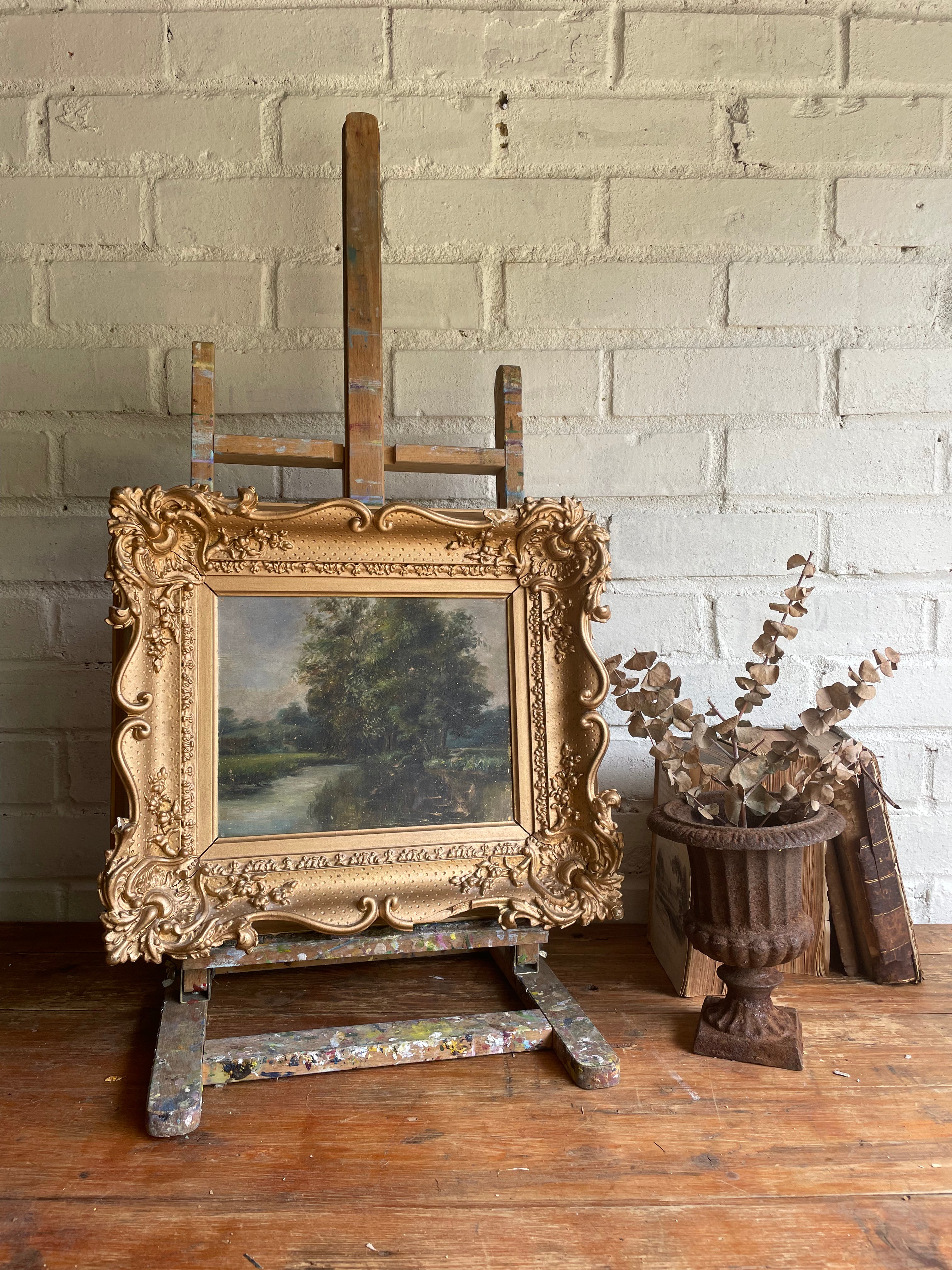 Antique Treescape: Oil on Canvas with Gilt Frame