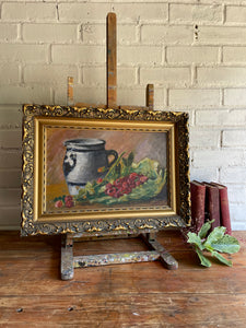 Raspberries: Oil on Canvas with Gilt Frame