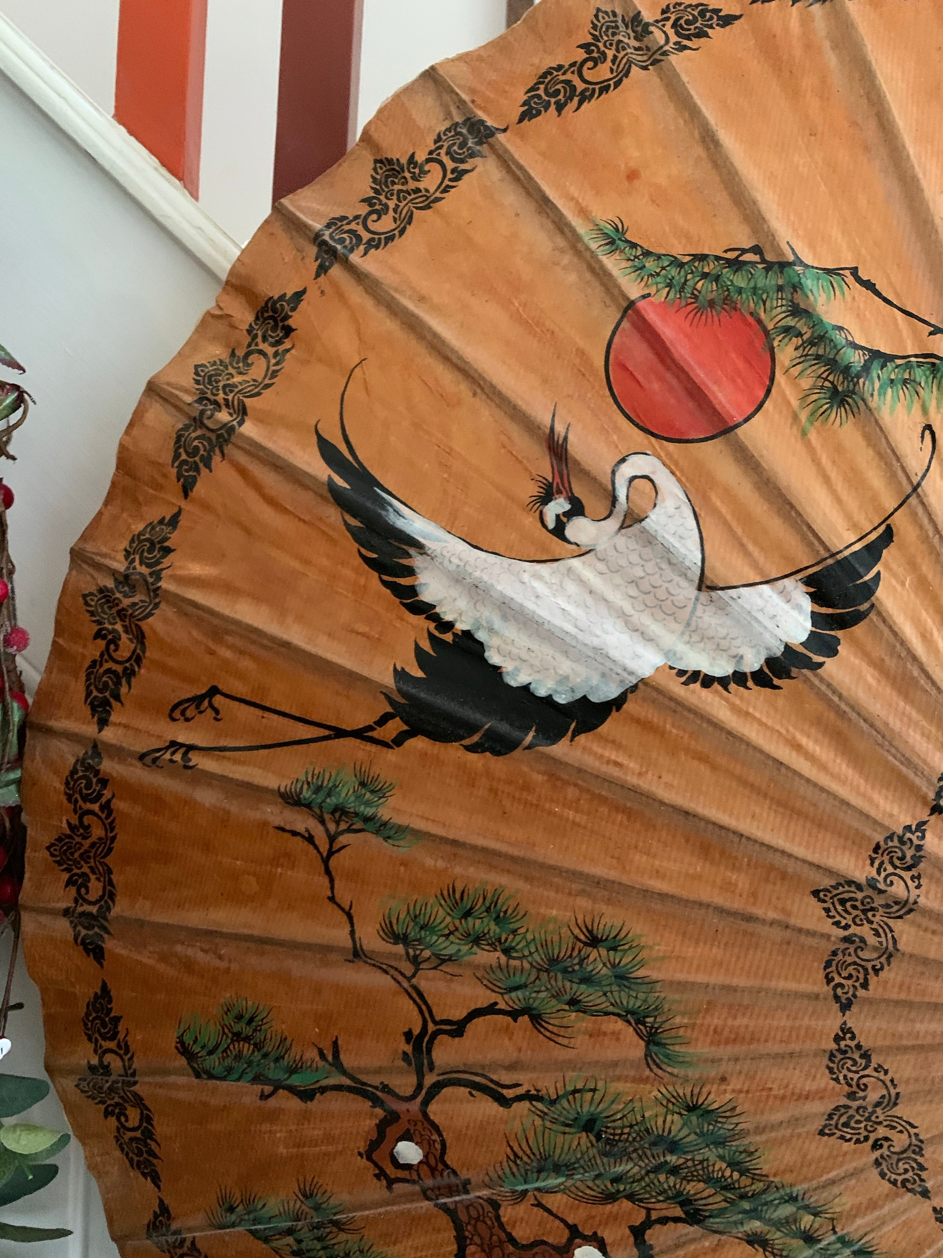 Vintage Japanese Bamboo Handpainted Parasol