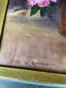 Pink Rhododendrons: Signed Oil on Board