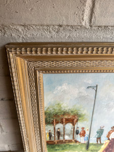 Edwardian Lakeside Scene: Vintage Oil on Board