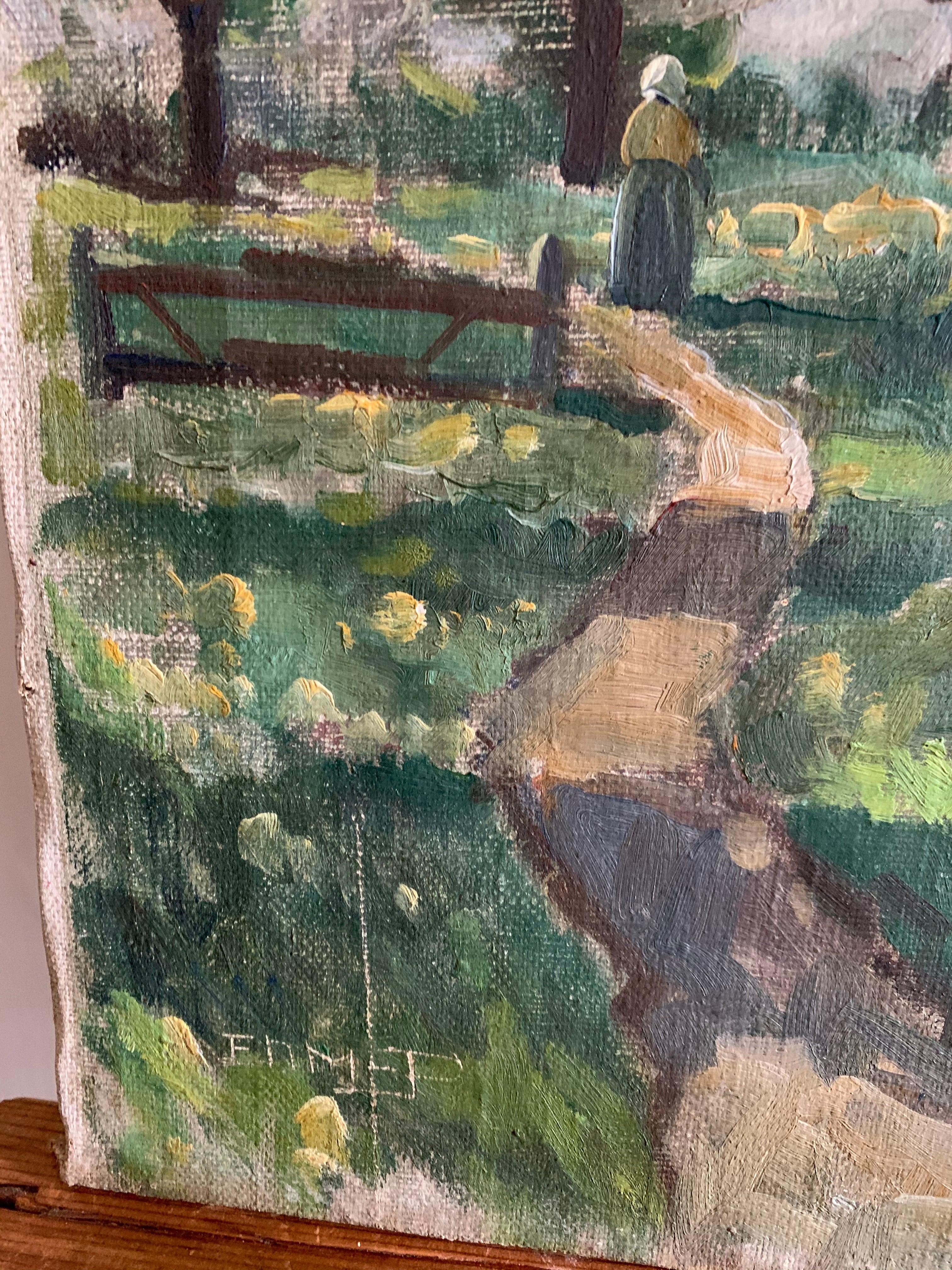 A glimpse of a cottage through the trees:  Large Oil on Canvas