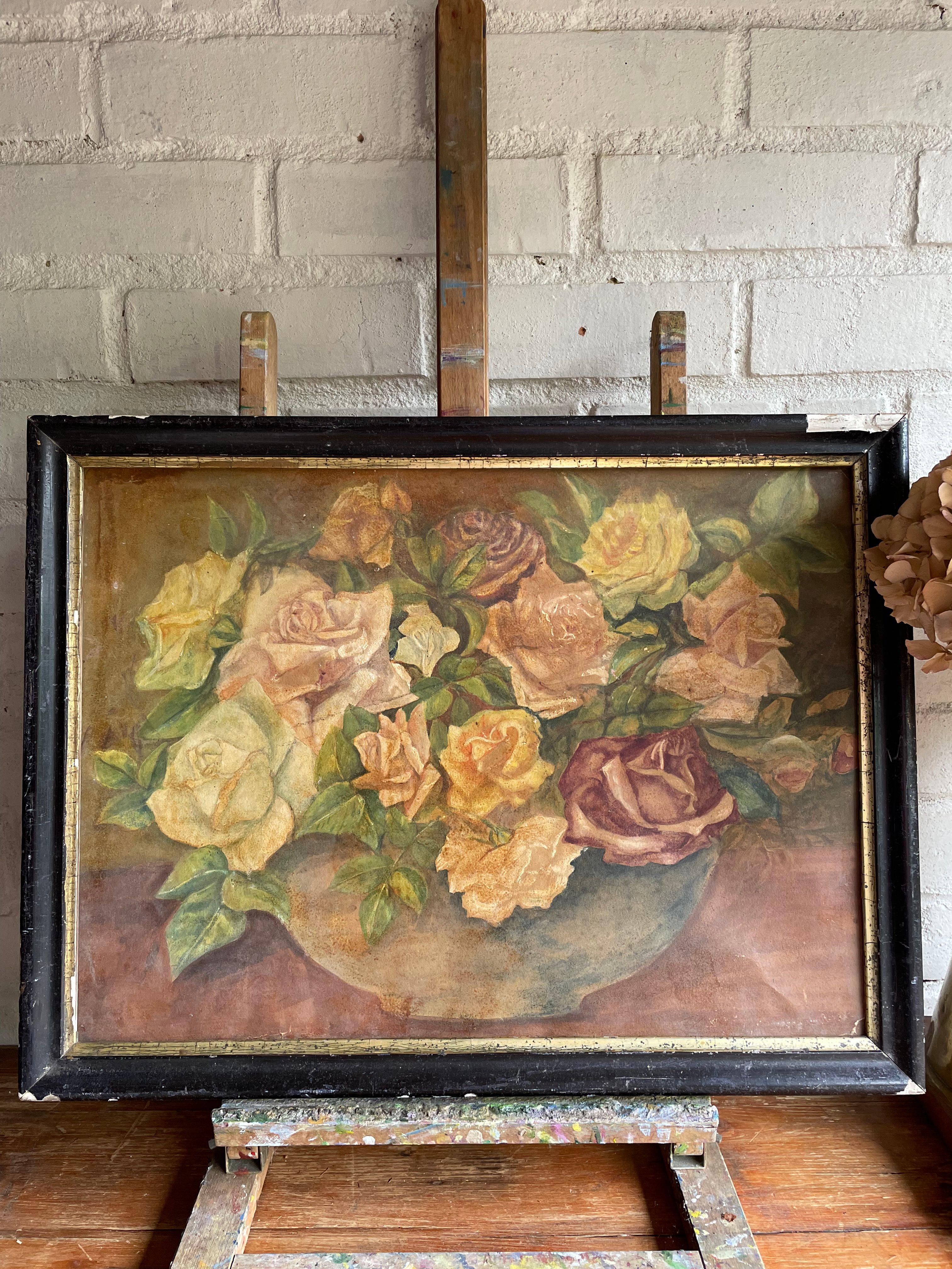 Muted Floral Still Life: Oil on CardBoard