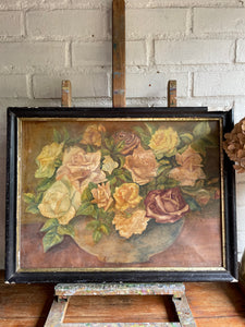 Muted Floral Still Life: Oil on CardBoard