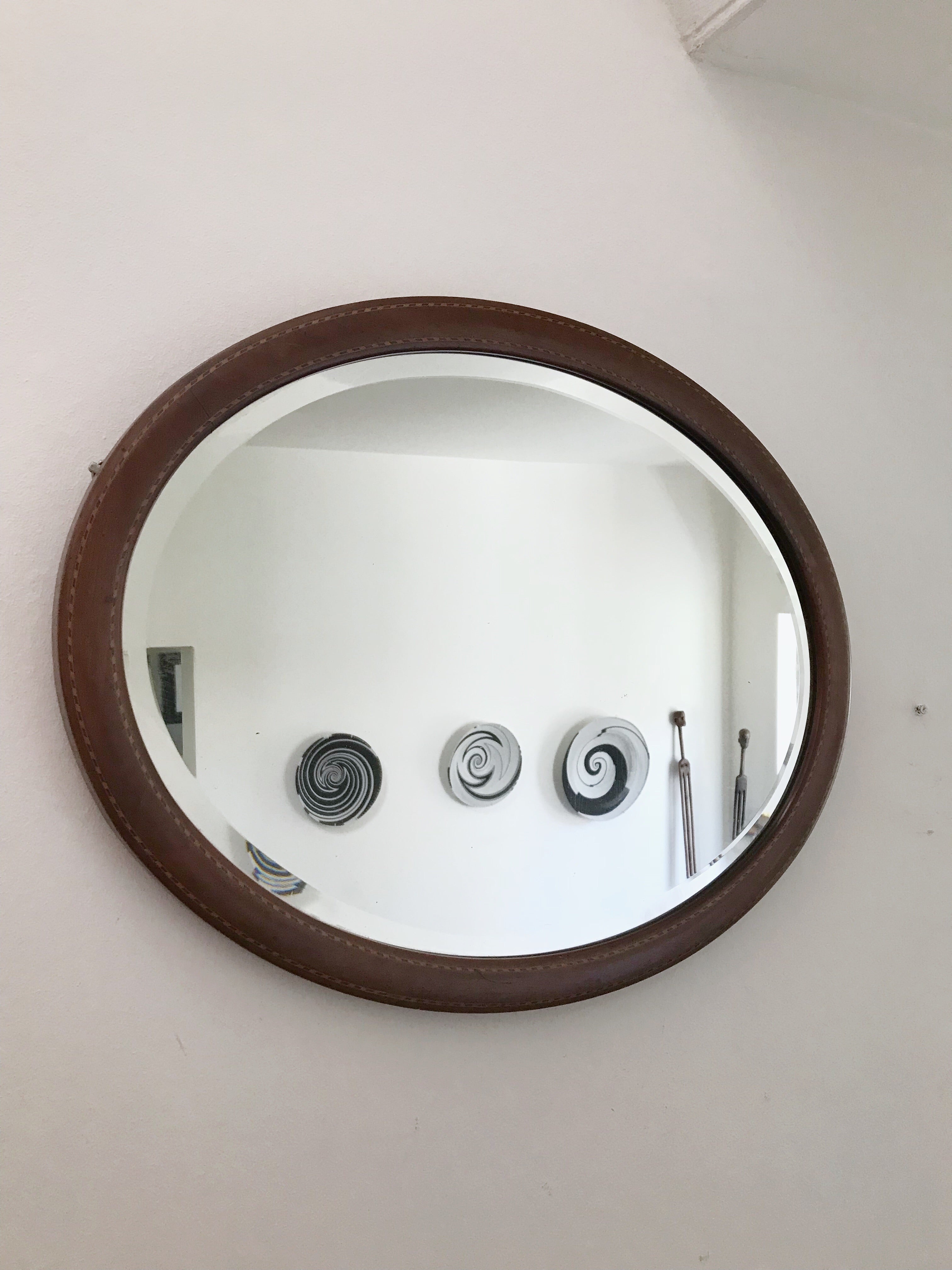Antique Oval Mirror with inlay detail