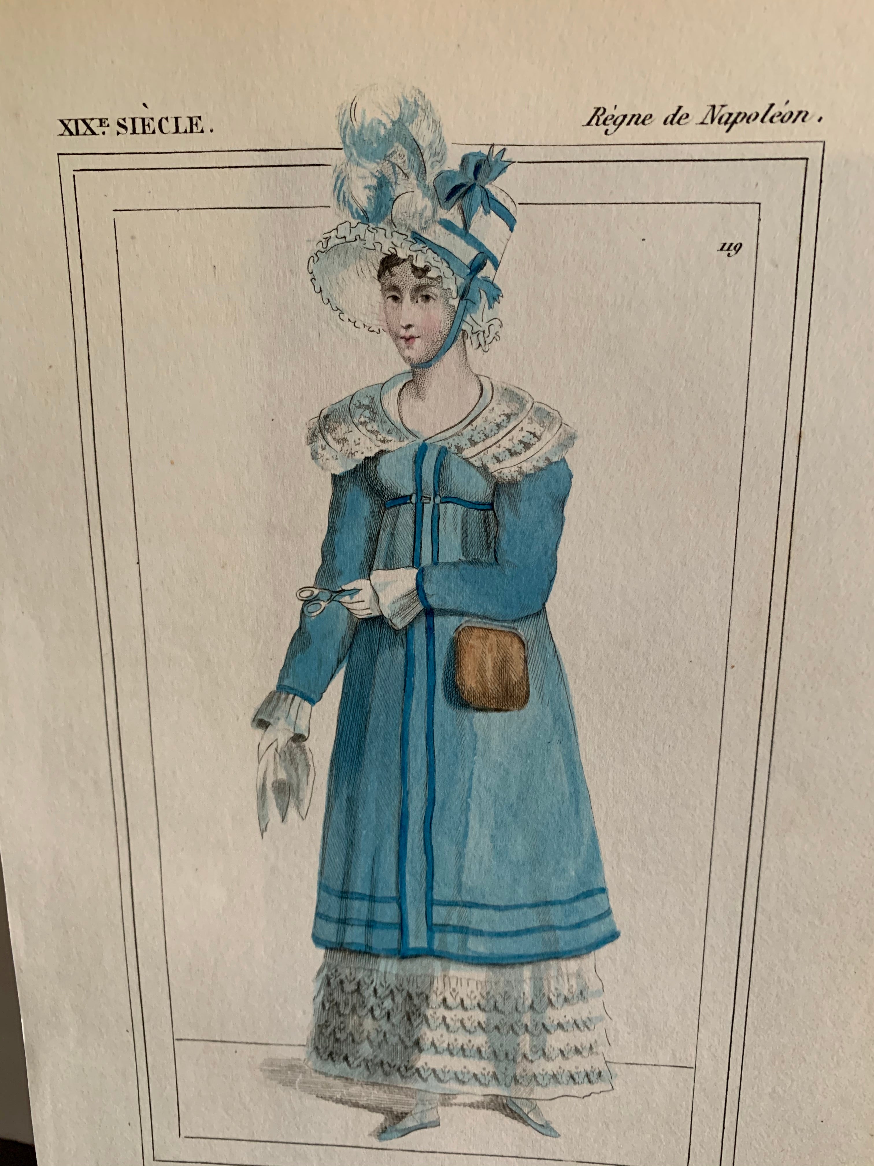 Pair of Teeny Antique French Fashion Prints