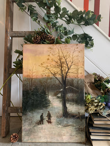 Antique Oil on Canvas: Wintry Forest