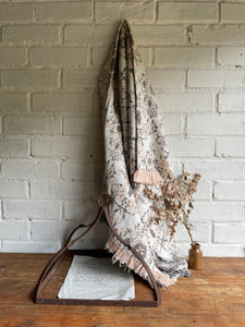 Coral Pink and Grey Embroidered Throw with Fringing