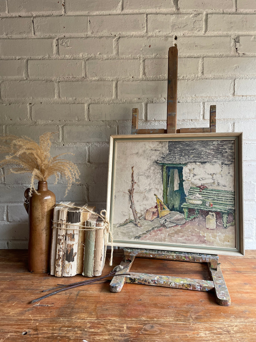 Still Life with a Bench: Beautiful Oil on Board – Reclectic