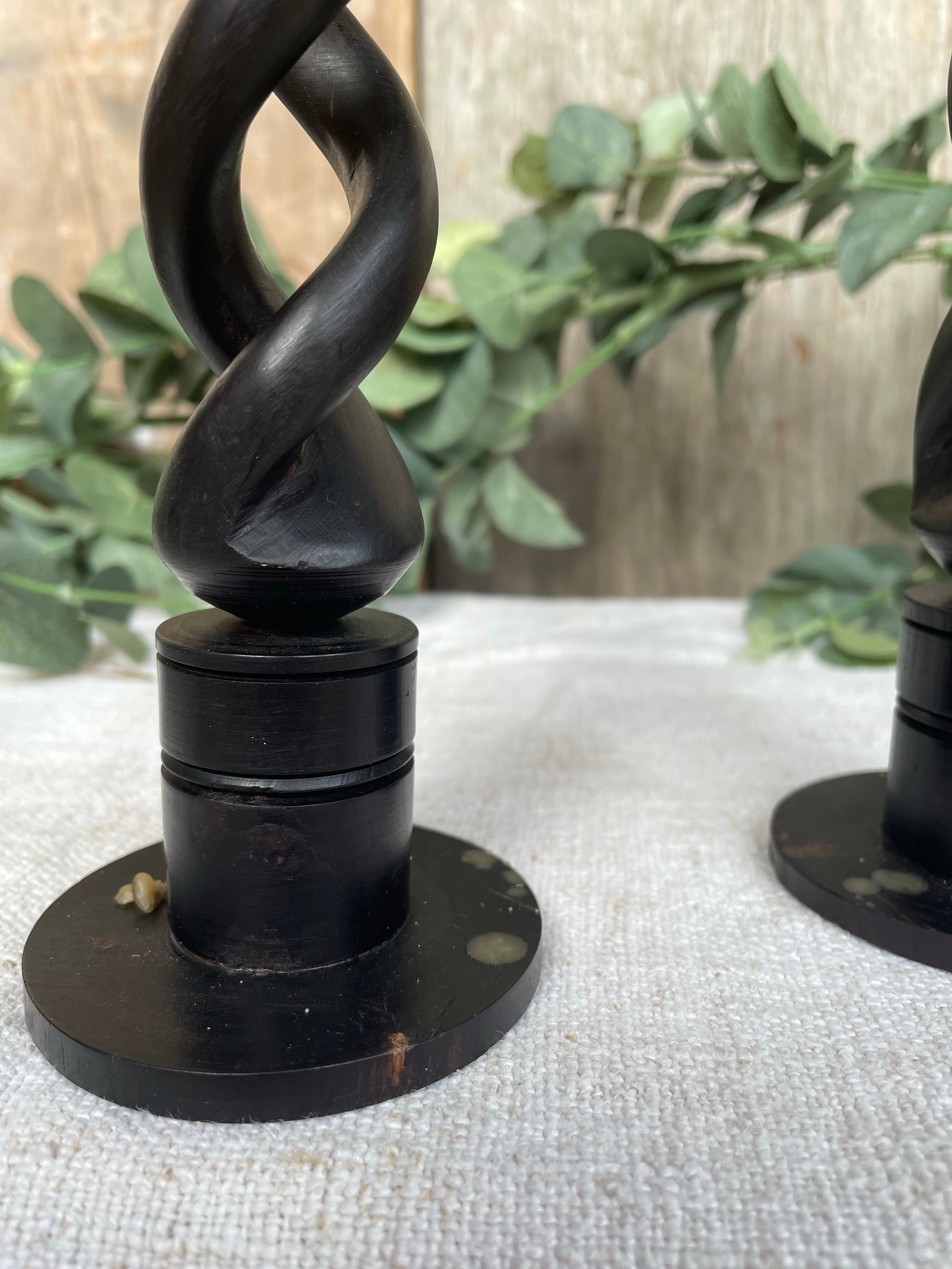 Ebony “Barley Twist” Wooden Candlesticks