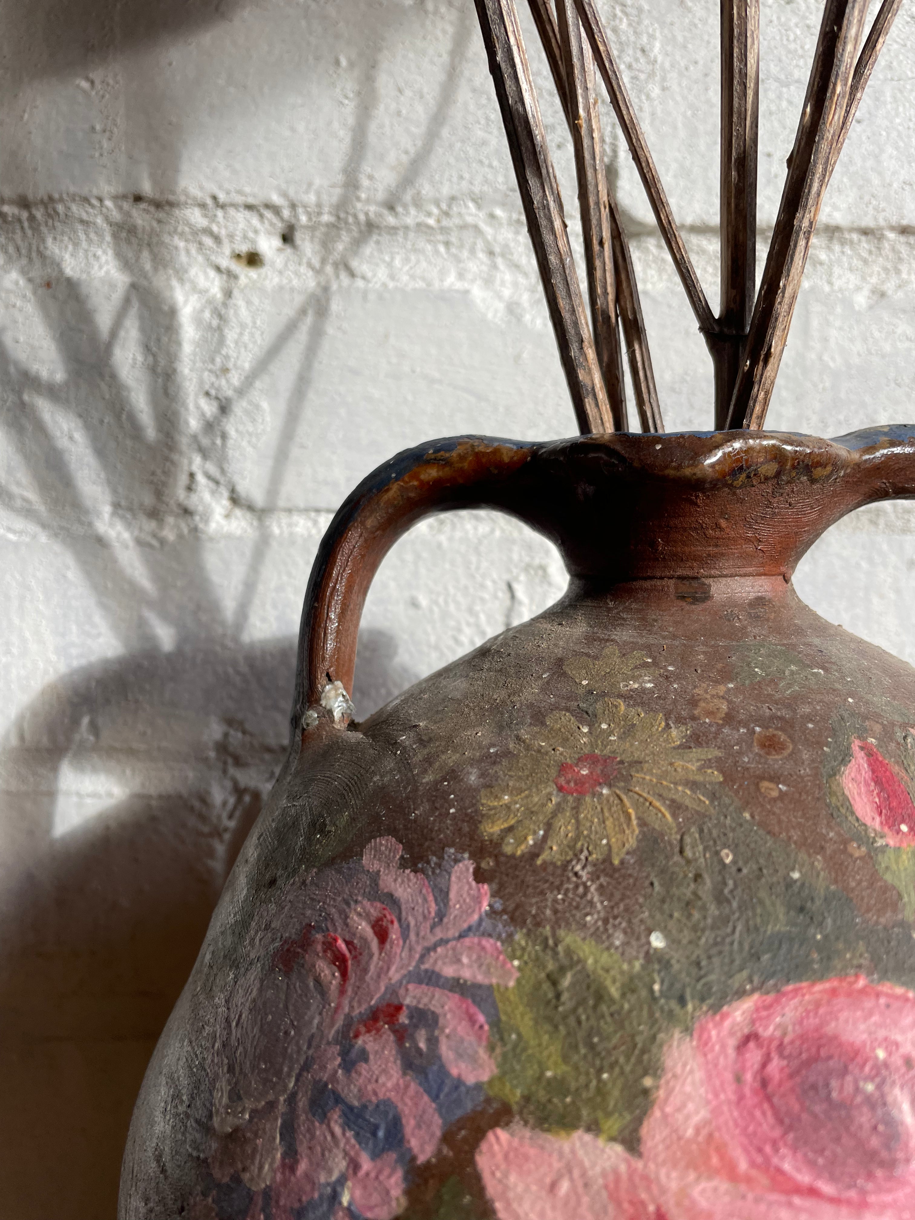 French Hand -Painted Floral Confit Pot
