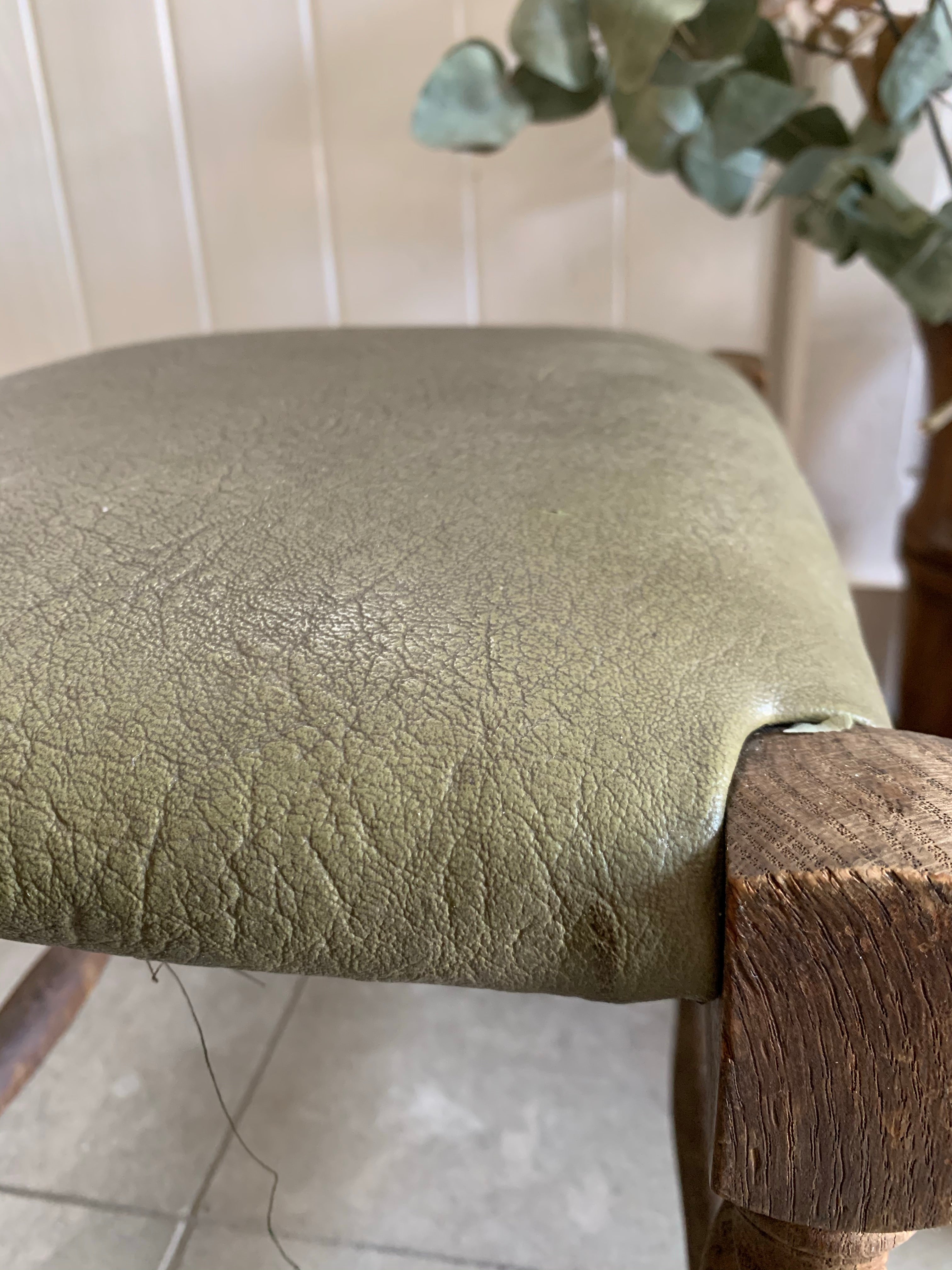 Vintage Stool with Faux Green Leather