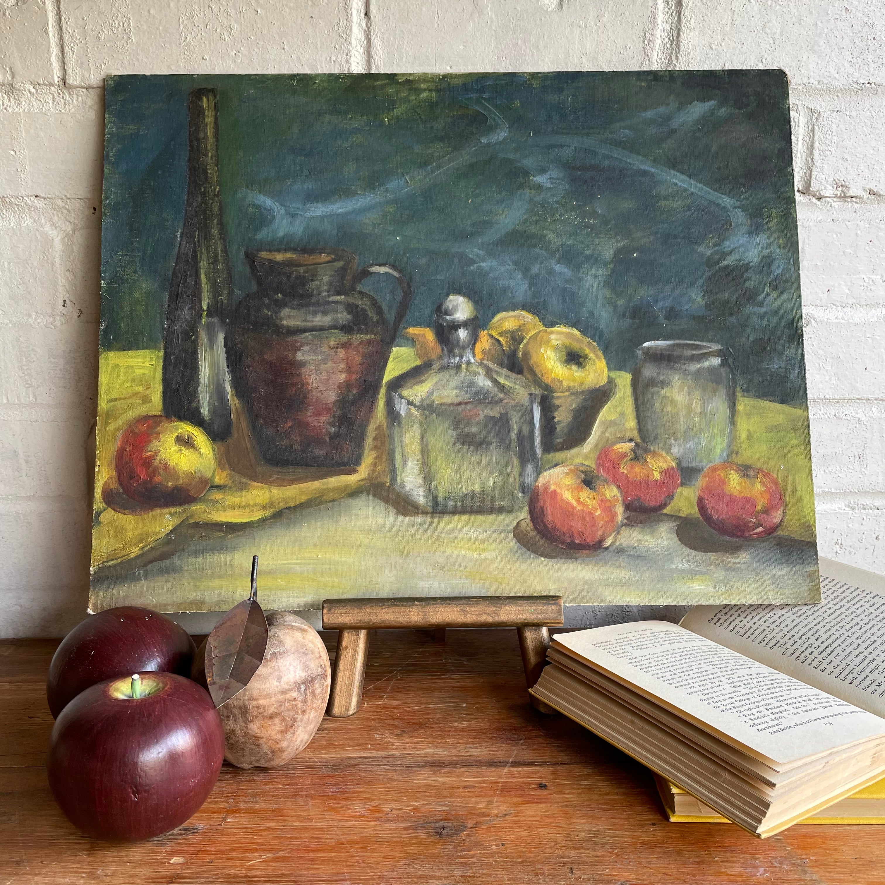 Still life with apples: Oil on Hessian and Board