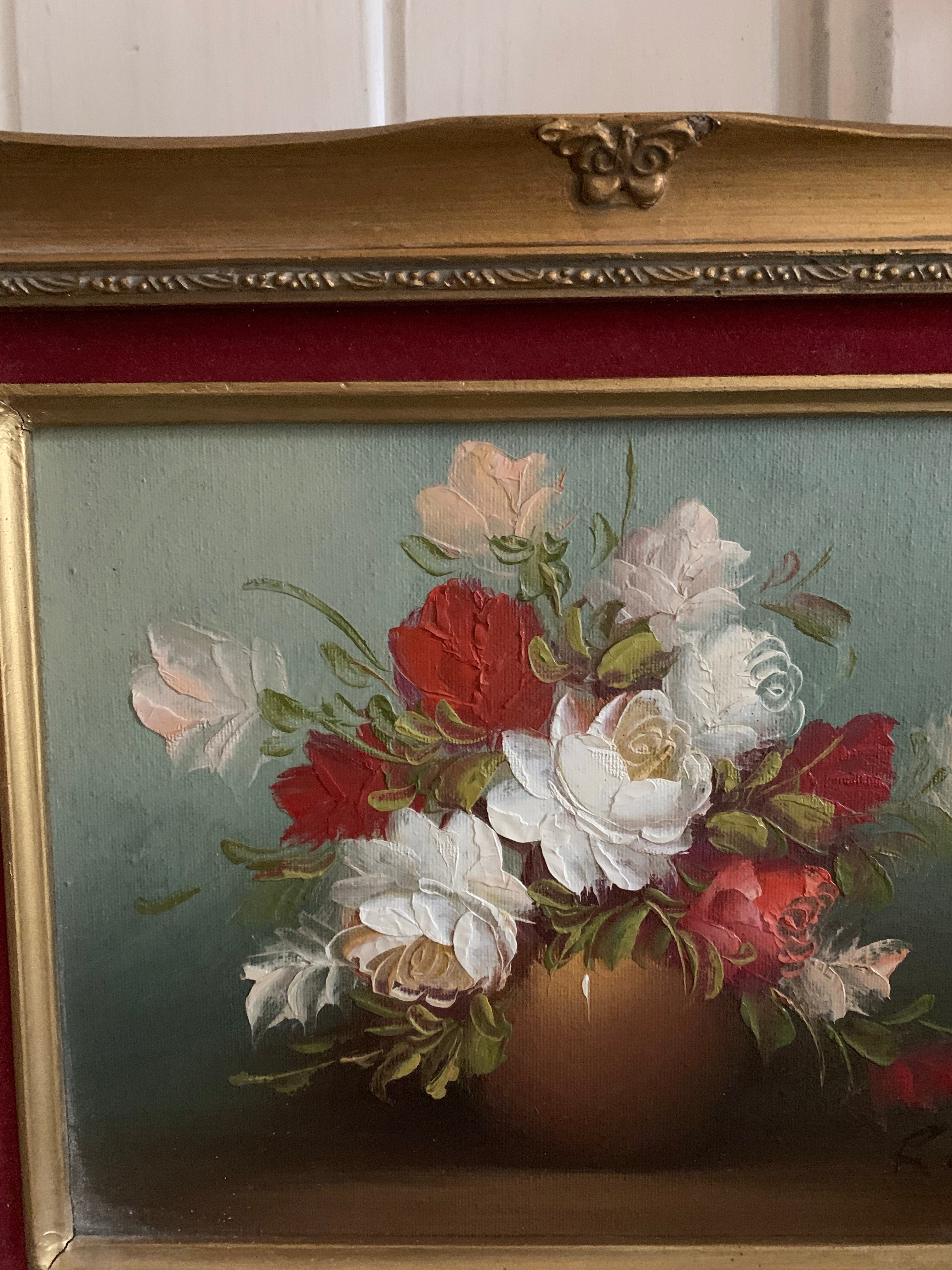 Small Floral Oil Painting with Gilt Frame