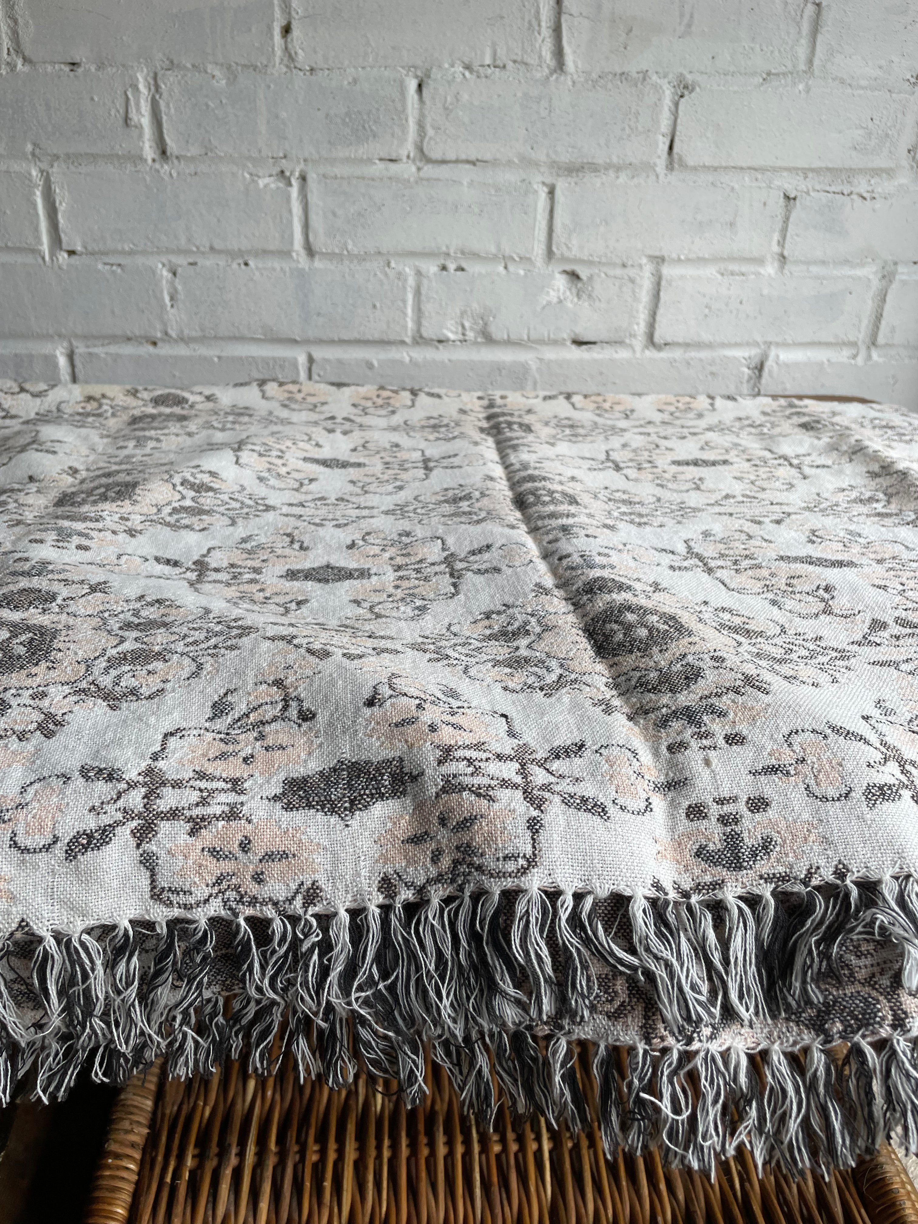 Coral Pink and Grey Embroidered Throw with Fringing