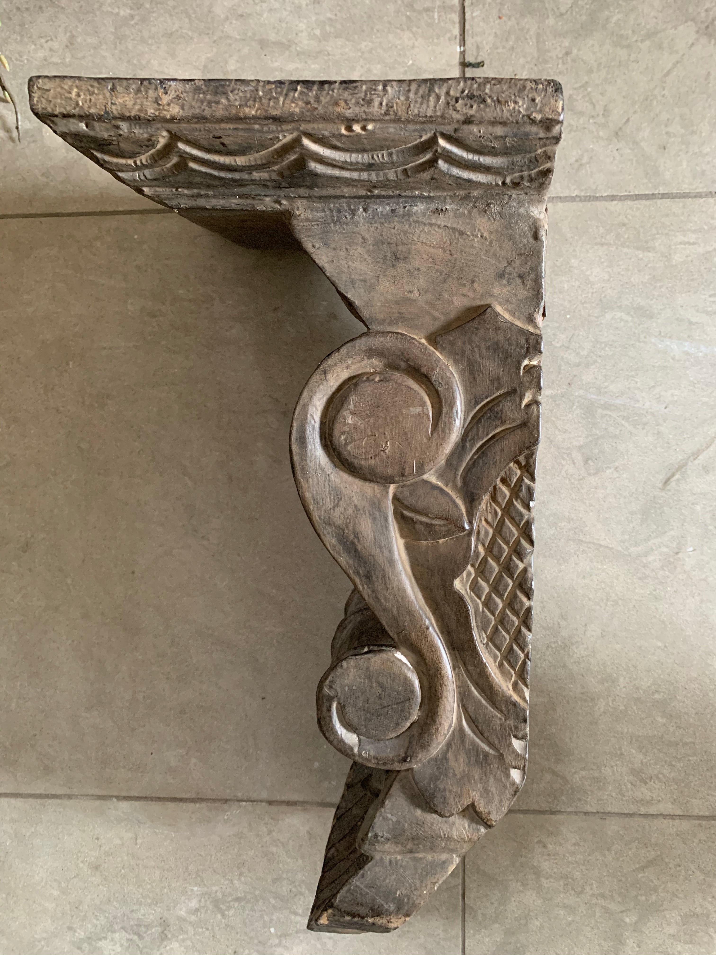 Decorative Carved  Wood Wall Shelf