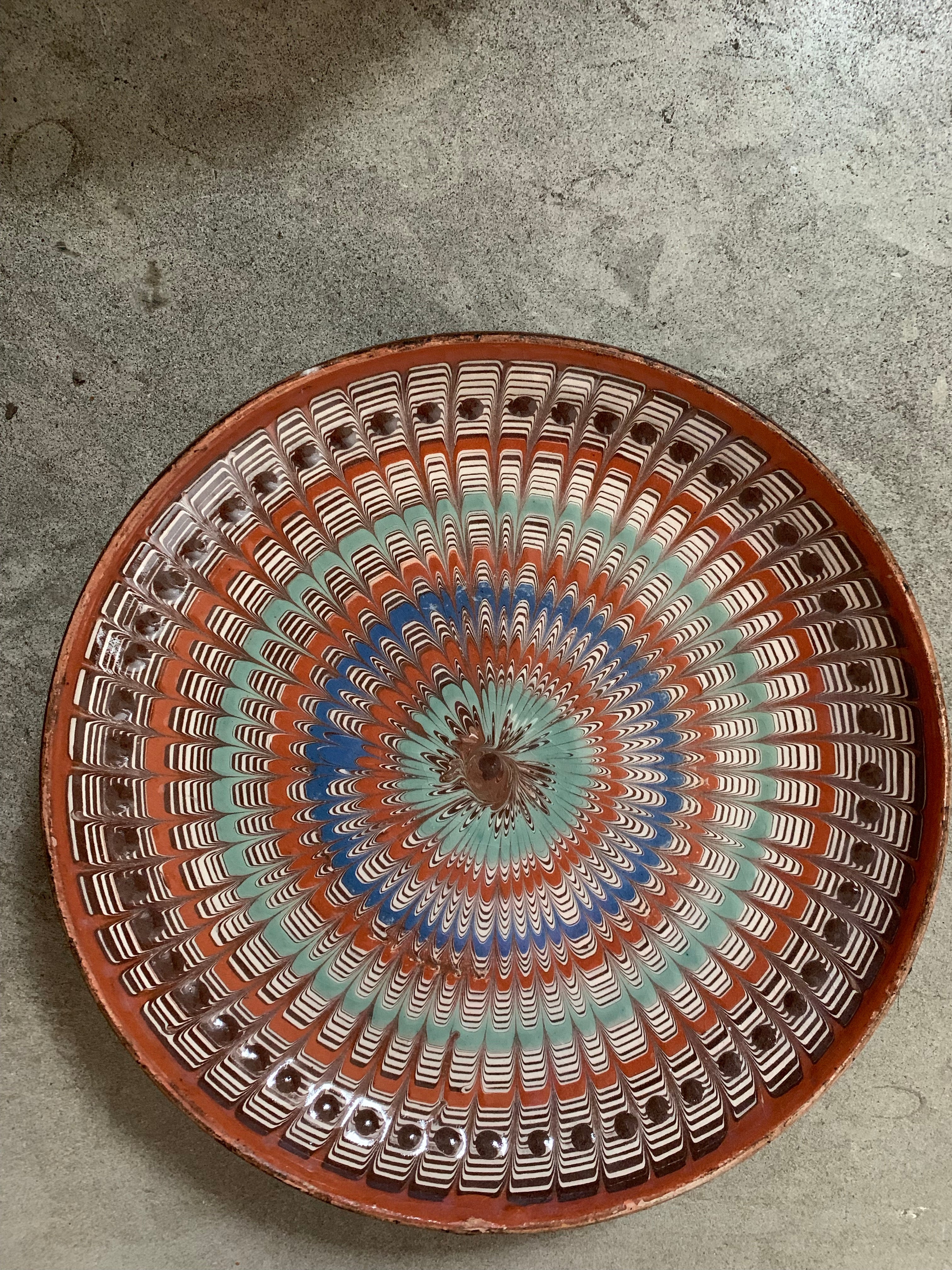 Decorative Patterned Plate in blues, terracotta and greens
