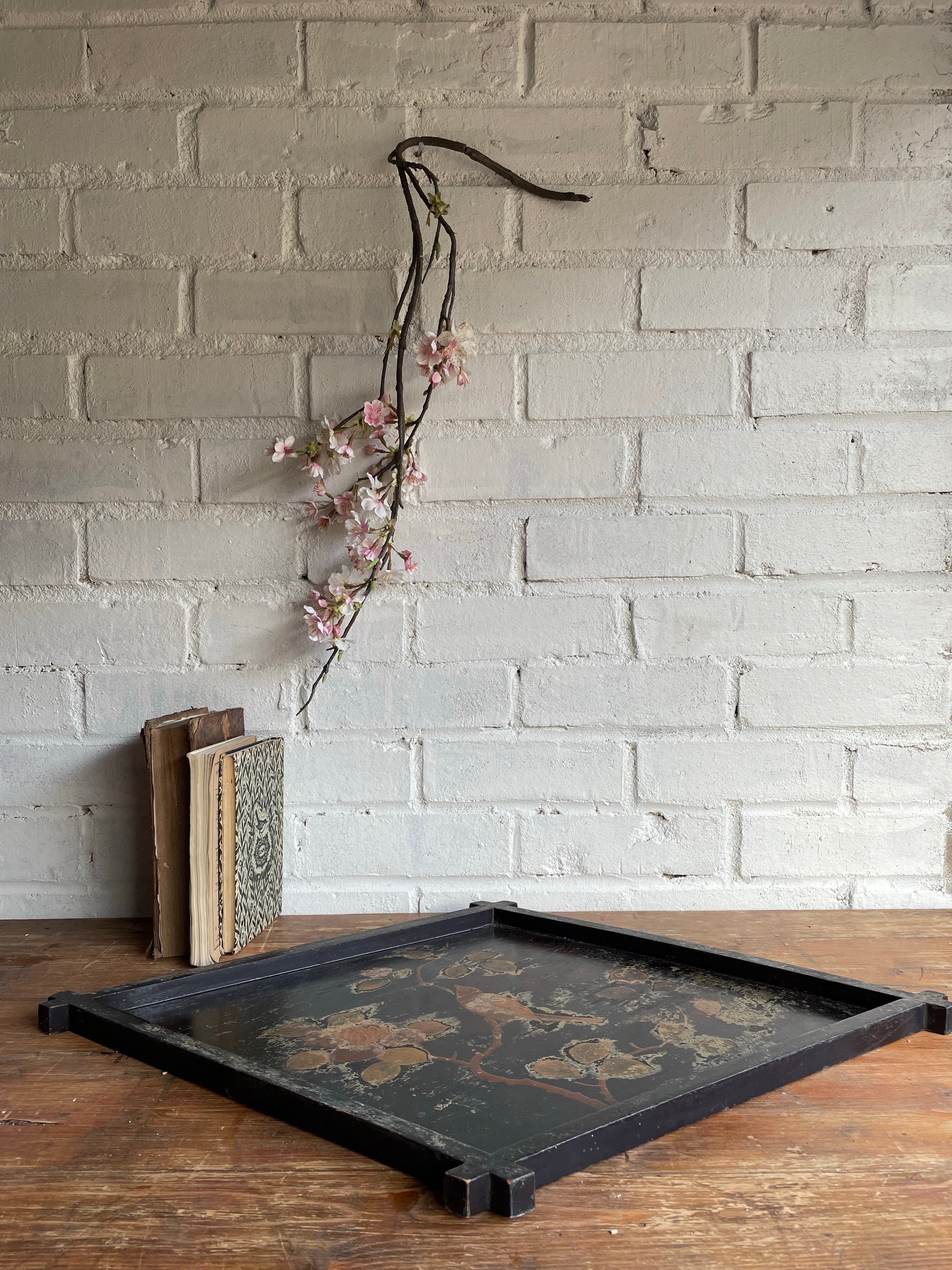 19th century Japanese Lacquered Tray with birds and trees