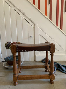 Vintage Stool with Faux Leather and Stud Detail