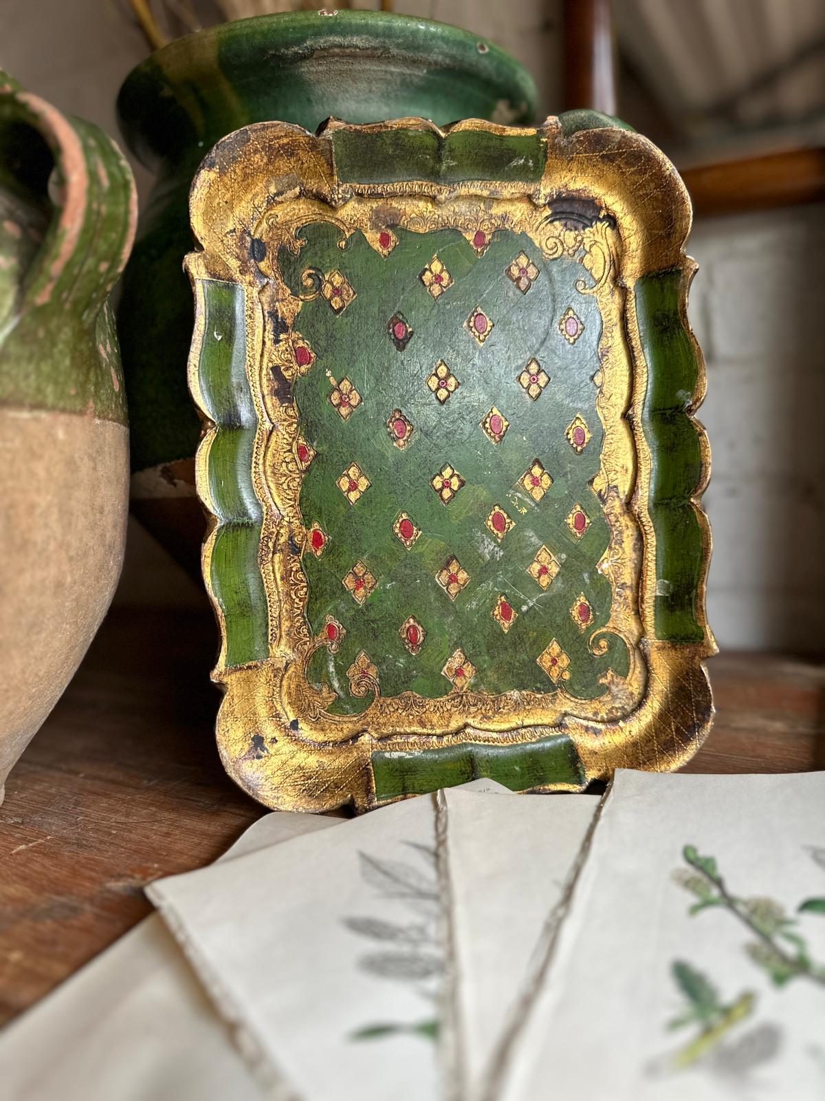 Small Green and Gold Florentine Tray