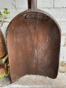Large Antique Handcarved Malt Shovel with Iron Detail