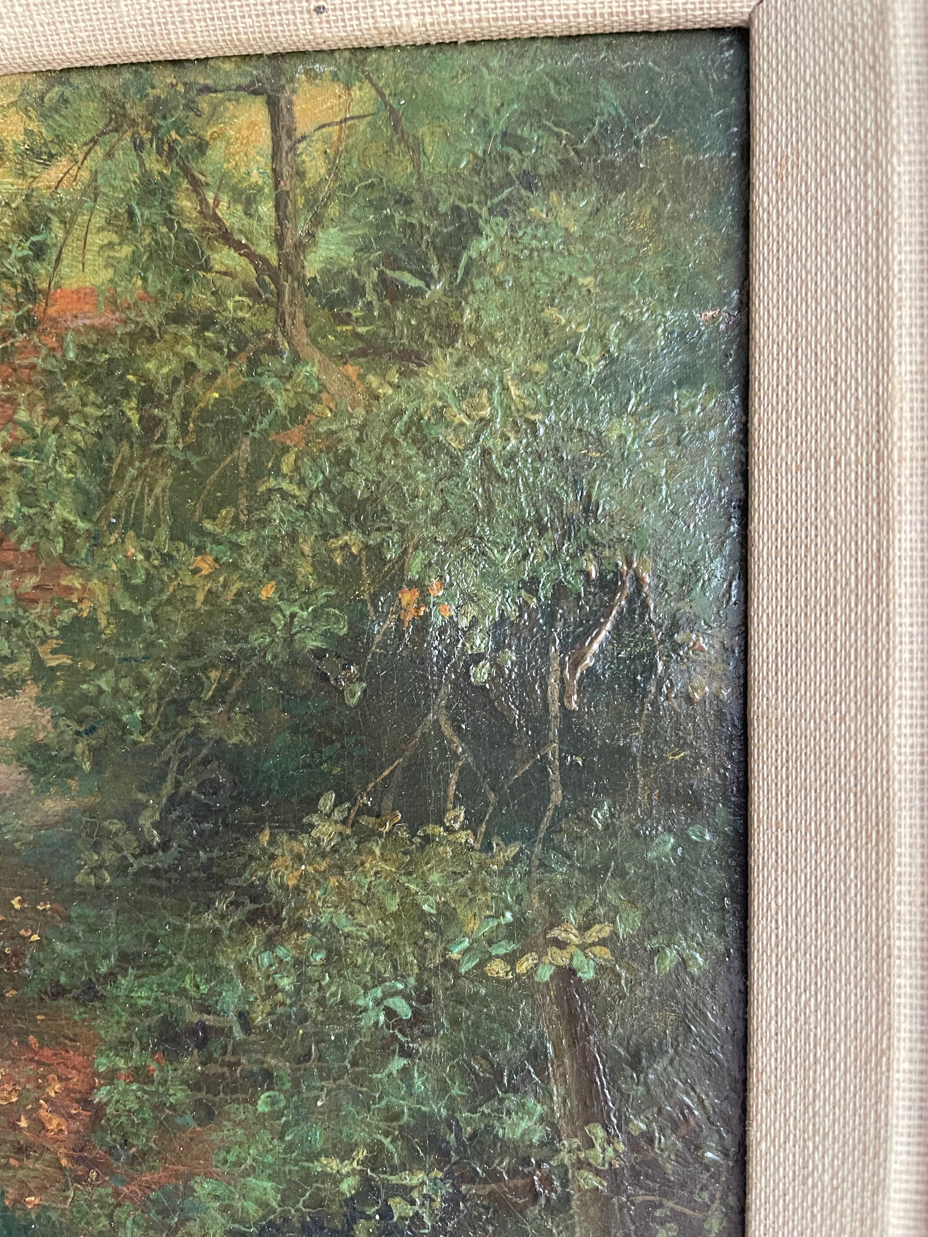 Apple Picking: 19th Century Oil on Canvas