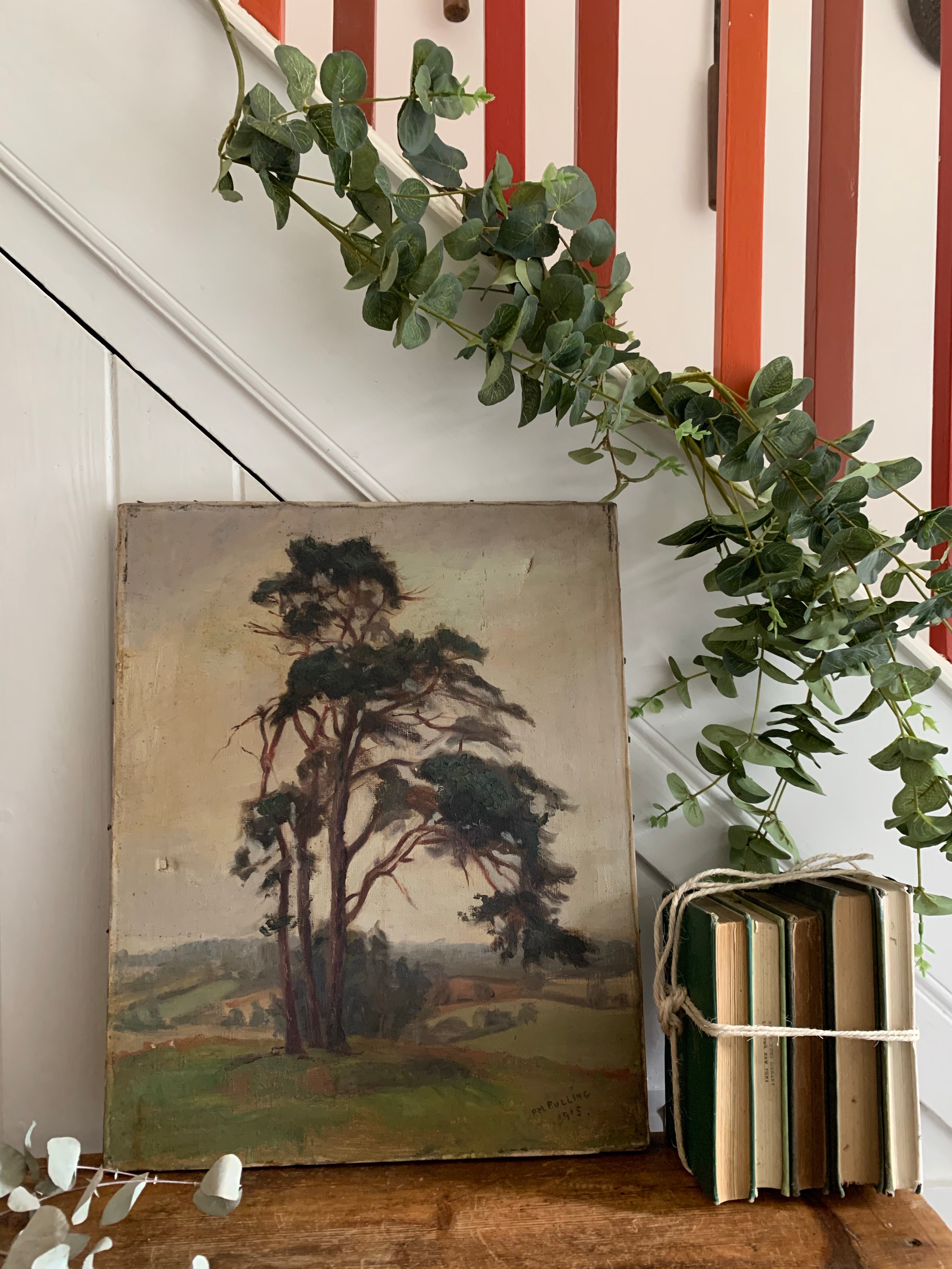 Moody Tree:  Antique Oil on Canvas signed 1915