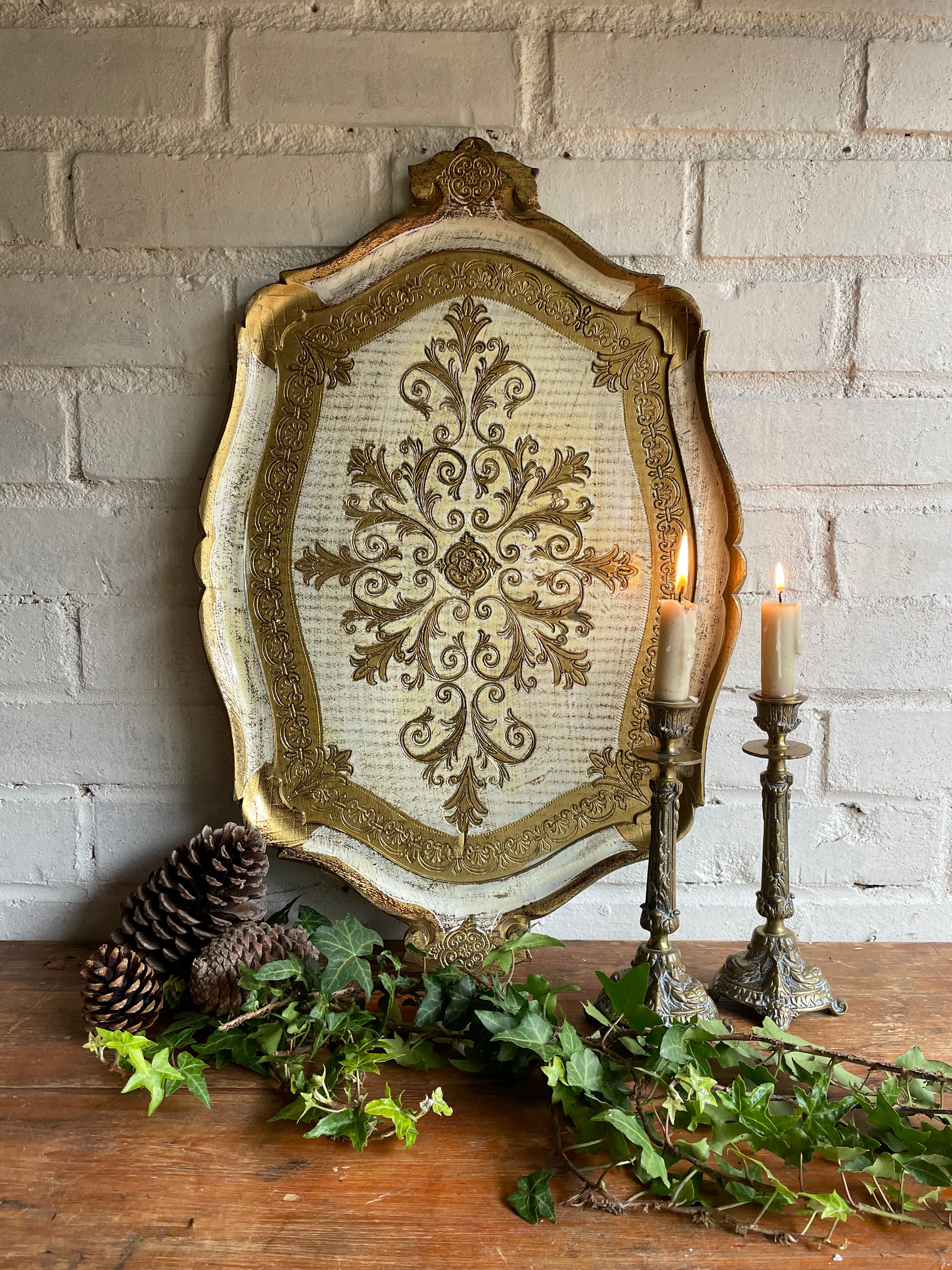 Cream and Gold Oval Florentine Tray