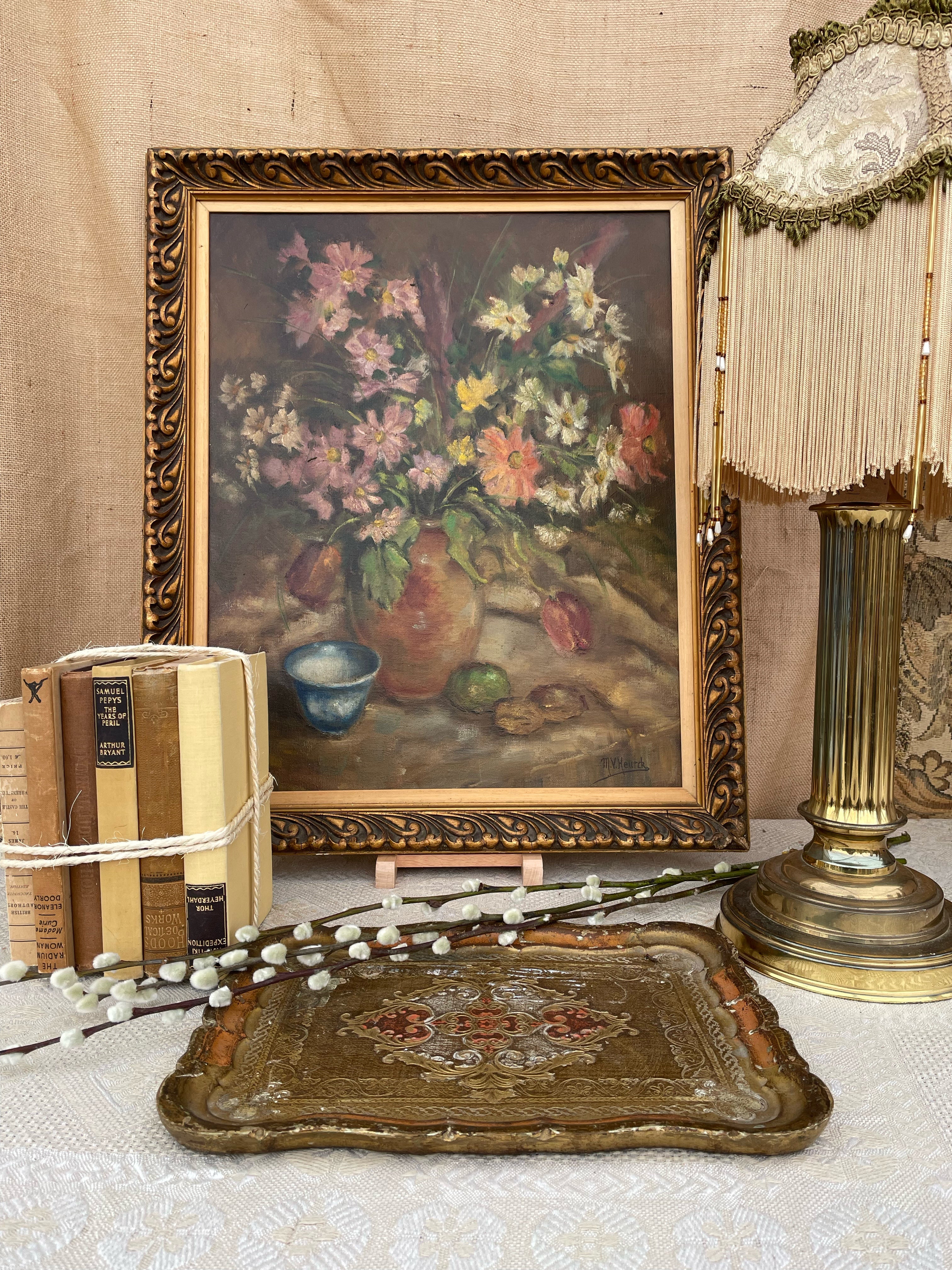 1930s Belgian Floral Still Life: Oil on Canvas