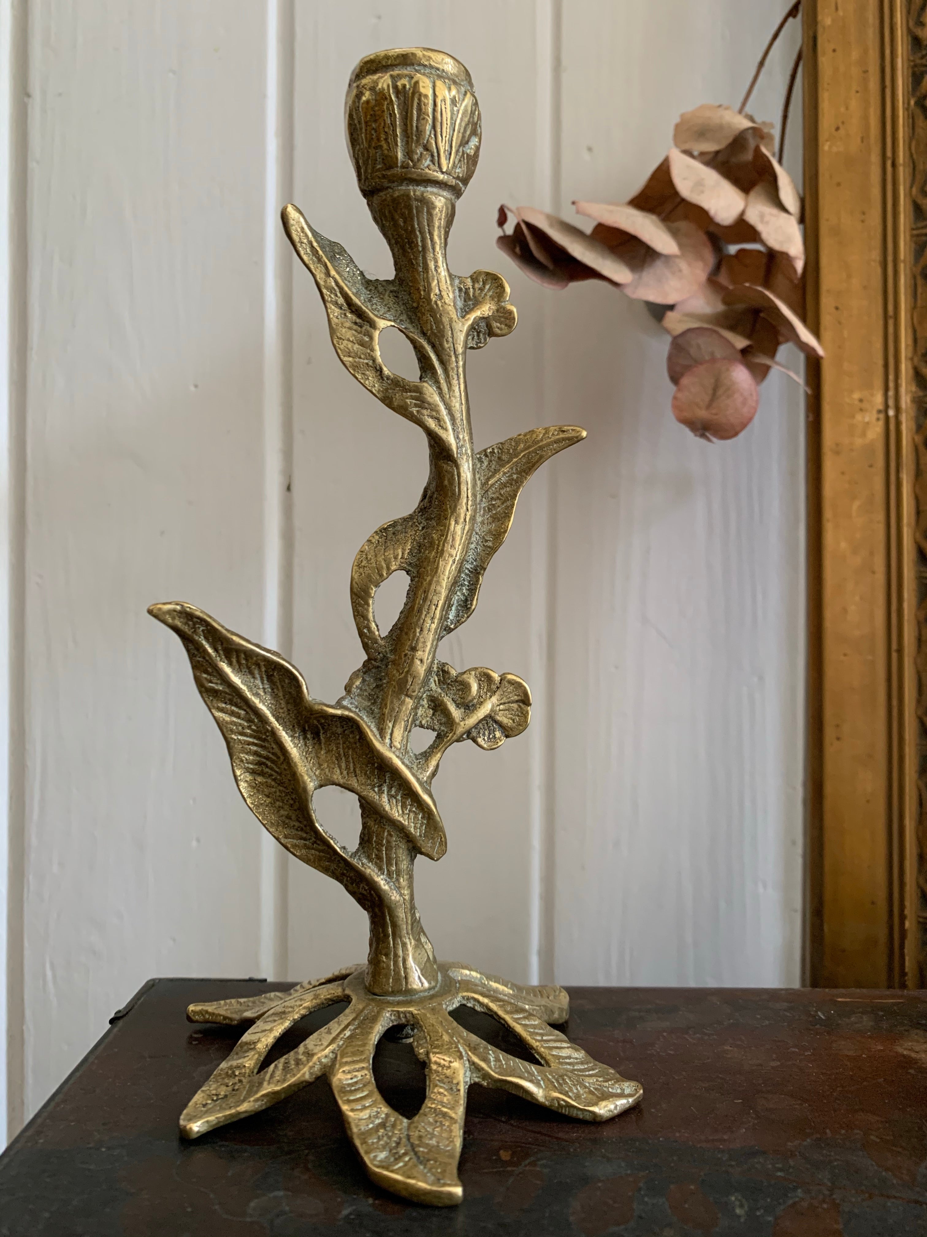 Ornate Floral Gilt Candlestick Pair
