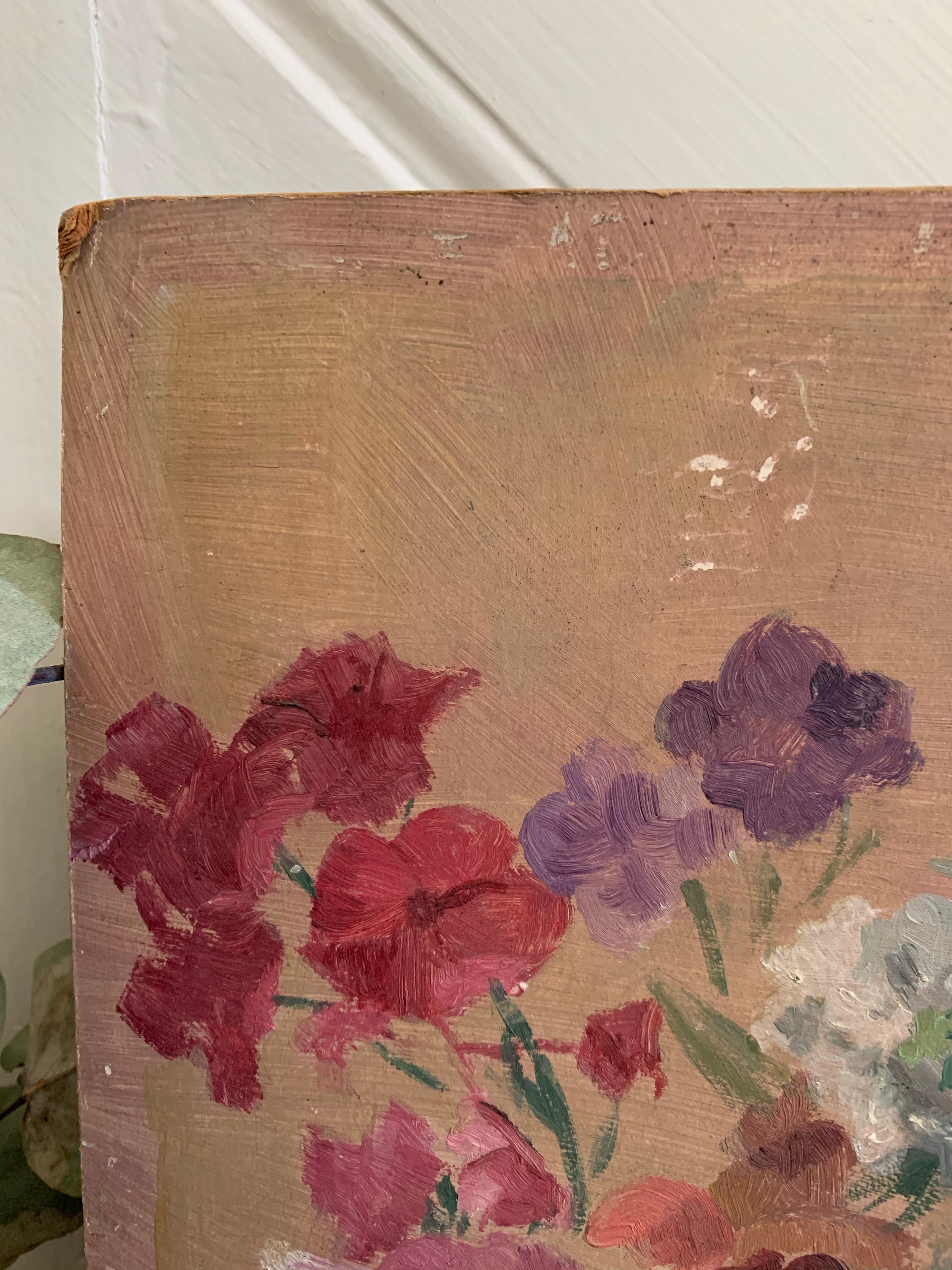 Small Vintage Floral Oil on Board