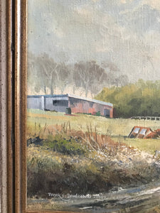 Framed canvas of farm scene and buildings